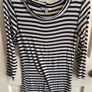CAbi Striped Long Sleeve Top in Navy and White